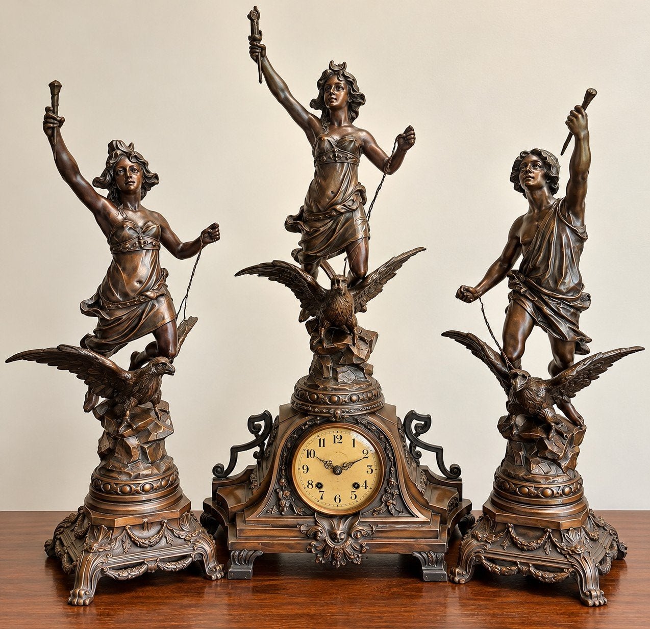 Prachtige antieke 3-delige schouwgarnituur, Antiek en Kunst, Ophalen