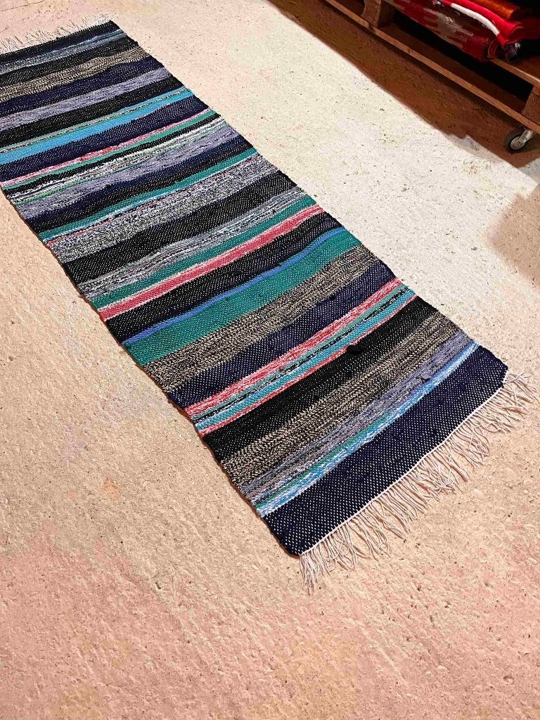 Kleed vloerkleed recycle geweven stof banen 189/67 cm, Huis en Inrichting, Ophalen of Verzenden, Gebruikt, Blauw, Overige stijlen