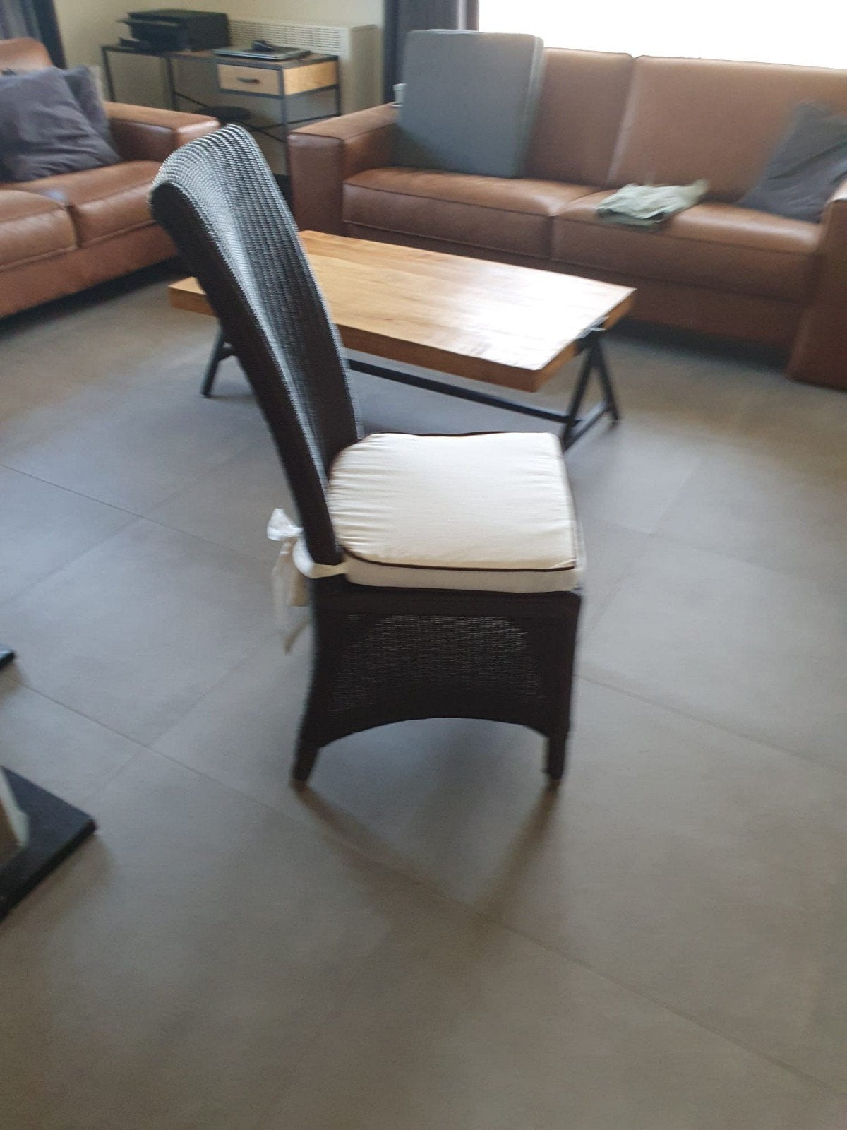 6 Rieten stoelen met kussen, Huis en Inrichting, Stoelen, Ophalen, Bruin