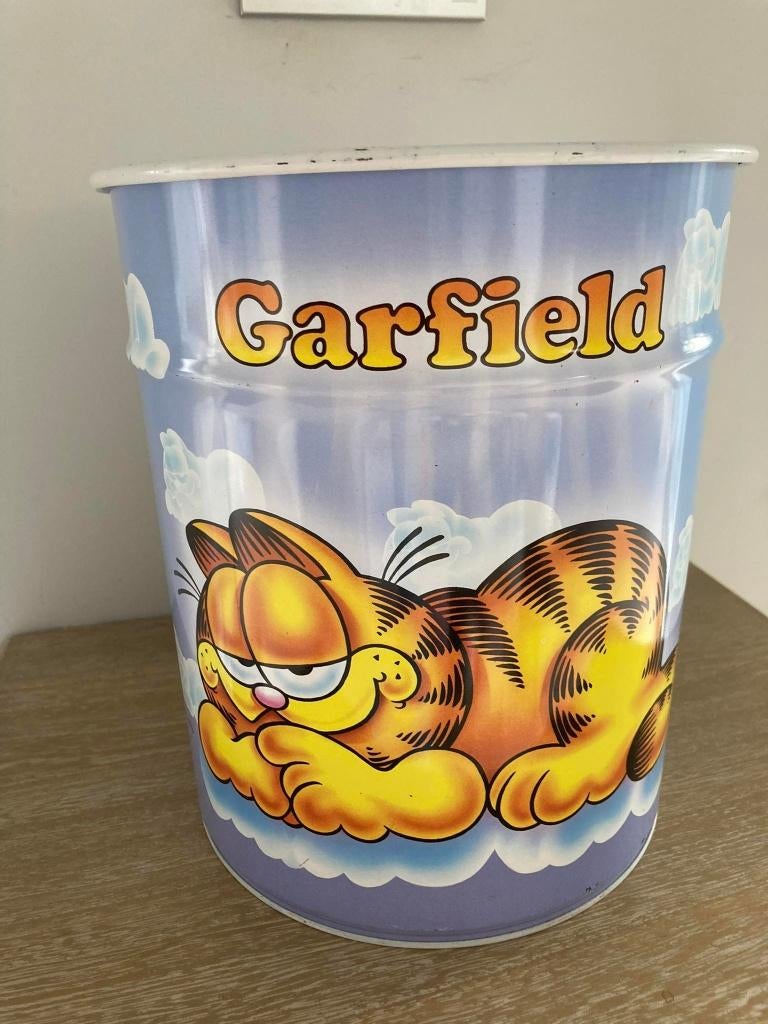 vintage vuilnisemmer en pennenhouder in blik Garfield, Huis en Inrichting, Woonaccessoires | Prullenbakken, Ophalen of Verzenden
