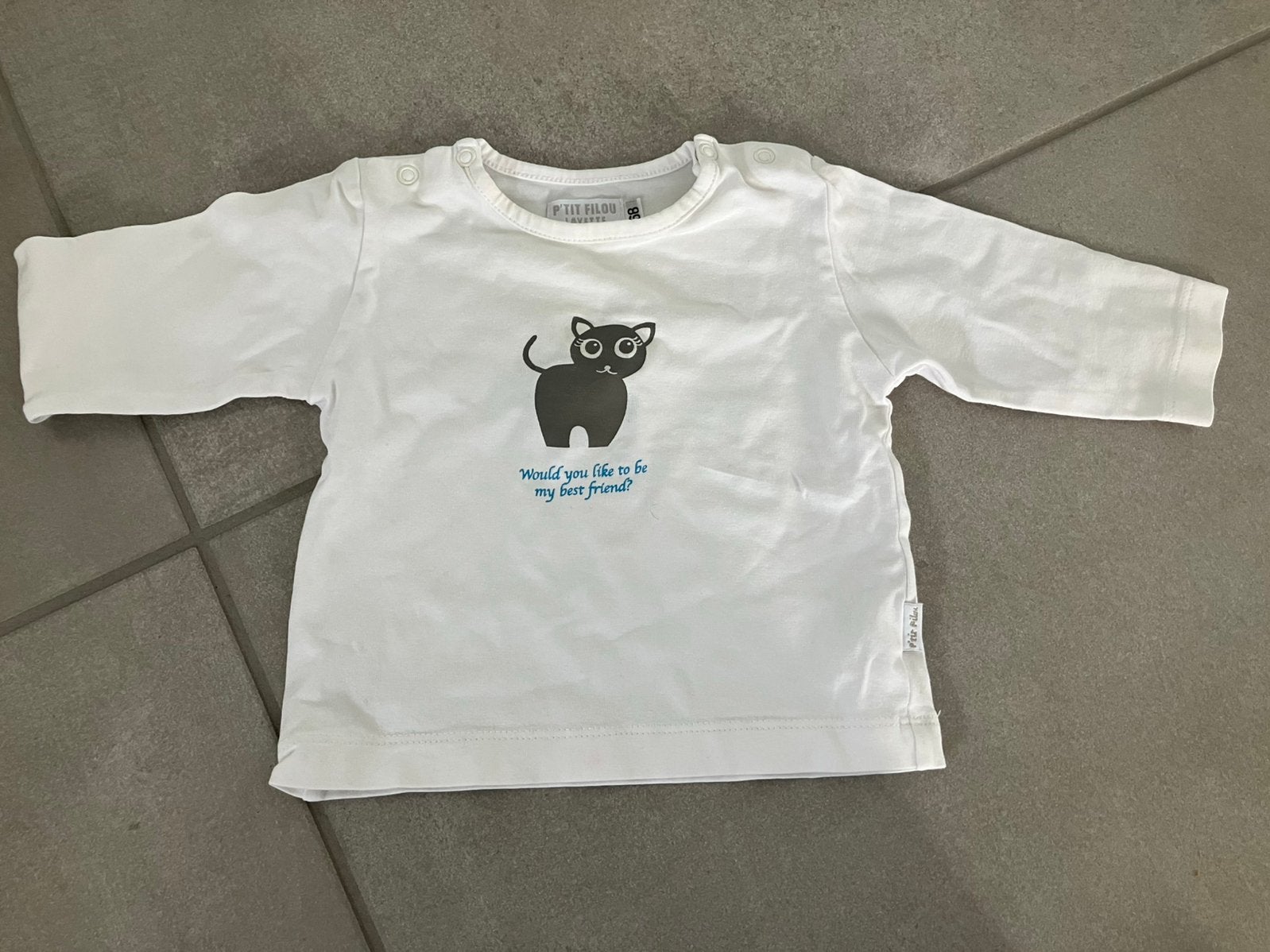 Petit Filou witte longsleeve maat 68, Kinderen en Baby's, Babykleding | Maat 68, Ophalen, Zo goed als nieuw, Jongetje of Meisje