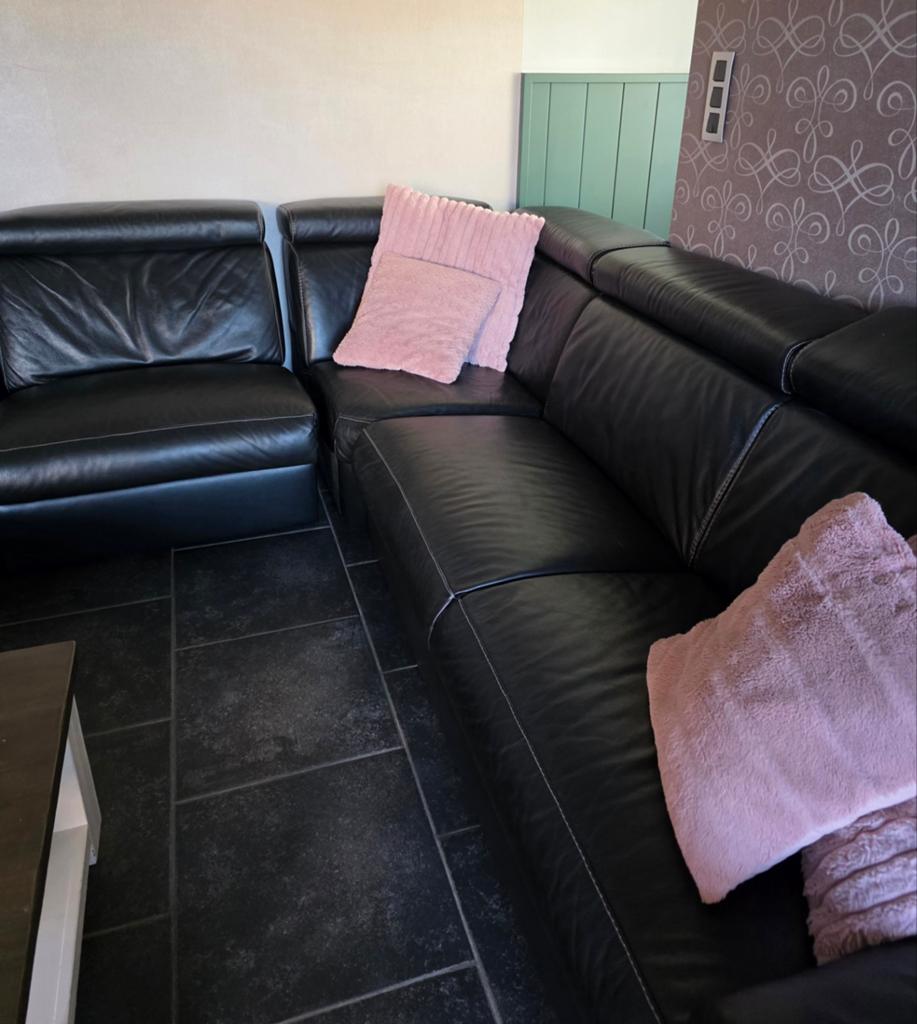 Zetel zwart leder, Maison & Meubles, Canapés | Coins salons complets, Enlèvement