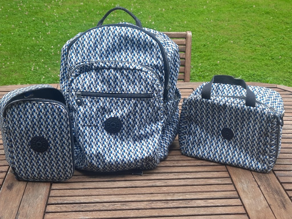 Ensemble Kipling : sac à dos + plumier + sac à lunch, Enlèvement, Comme neuf, Bleu, Sac à dos