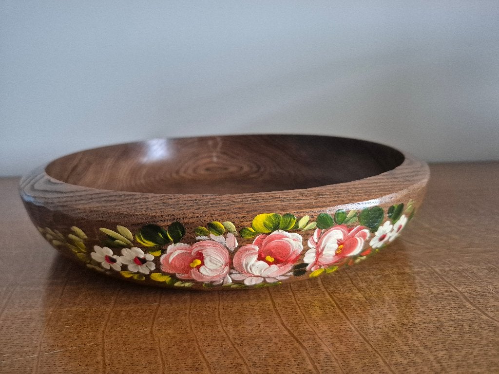 Vintage houten fruitschaal - handgeschilderde details, Huis en Inrichting, Woonaccessoires | Schalen en Manden, Ophalen, Handbeschilderd