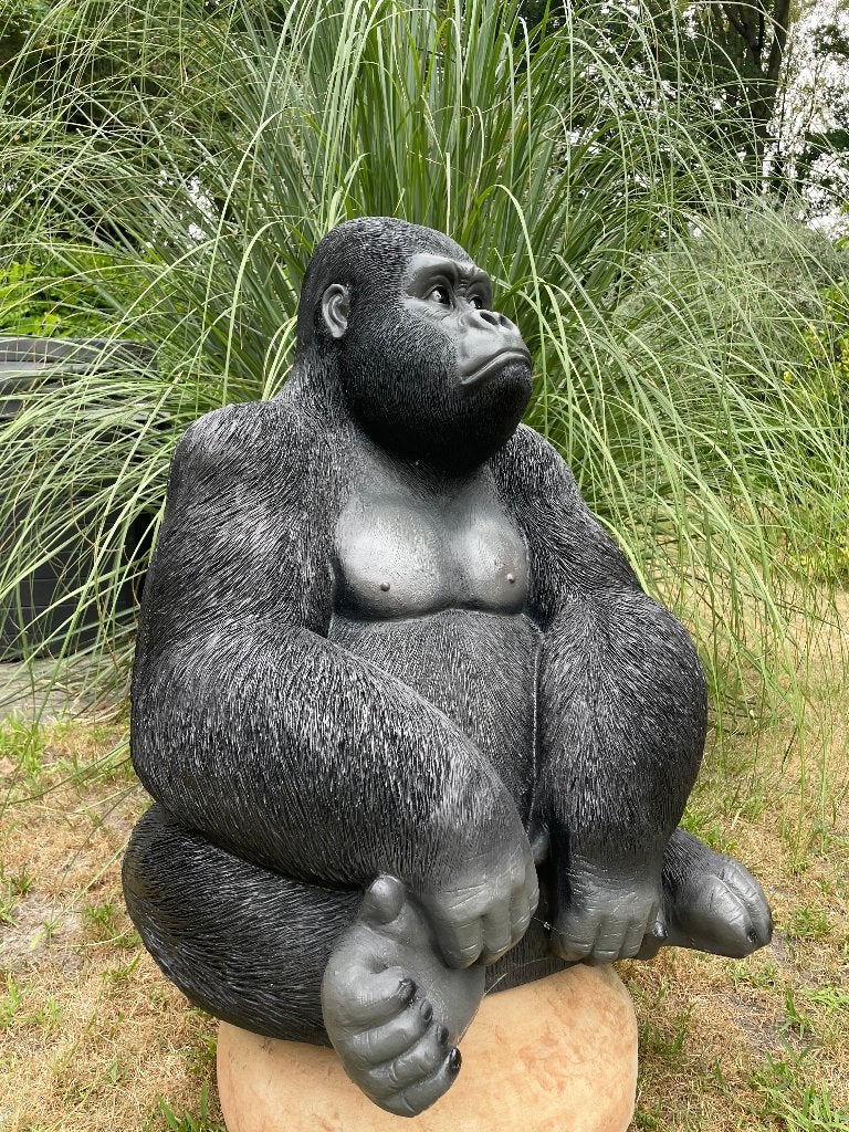Beeld aap, gorilla, zwart, tuin, dierentuin, vijver 80cm, Ophalen, Nieuw, Kunststof, Dierenbeeld