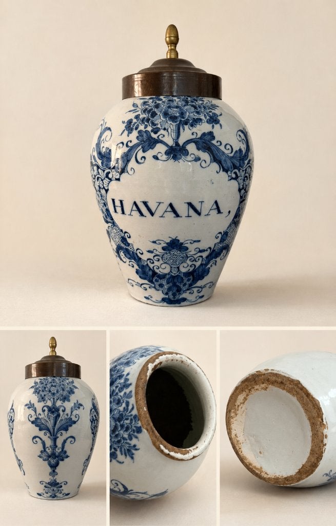 Grote antieke Delftsblauwe tabakspot ‘Havana’ – 37 cm, Ophalen