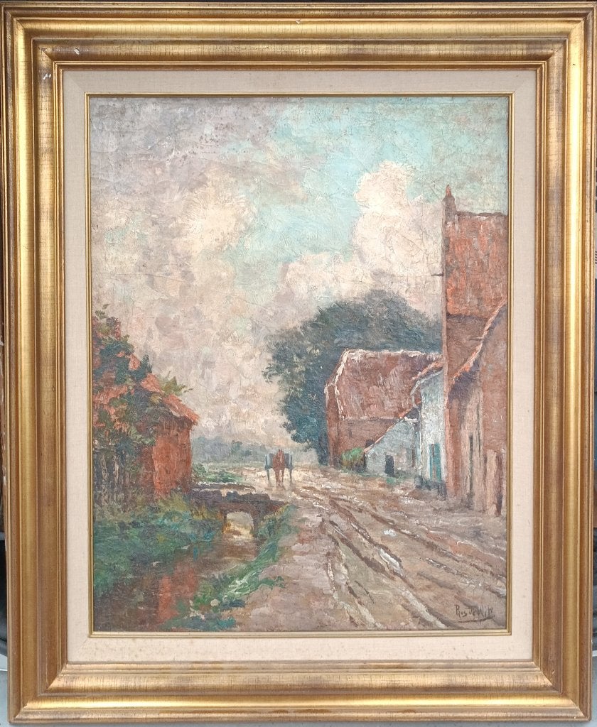 Pros De Wit (1860-1947): Landelijke weg (O/D, 70 x 80 cm), Ophalen of Verzenden