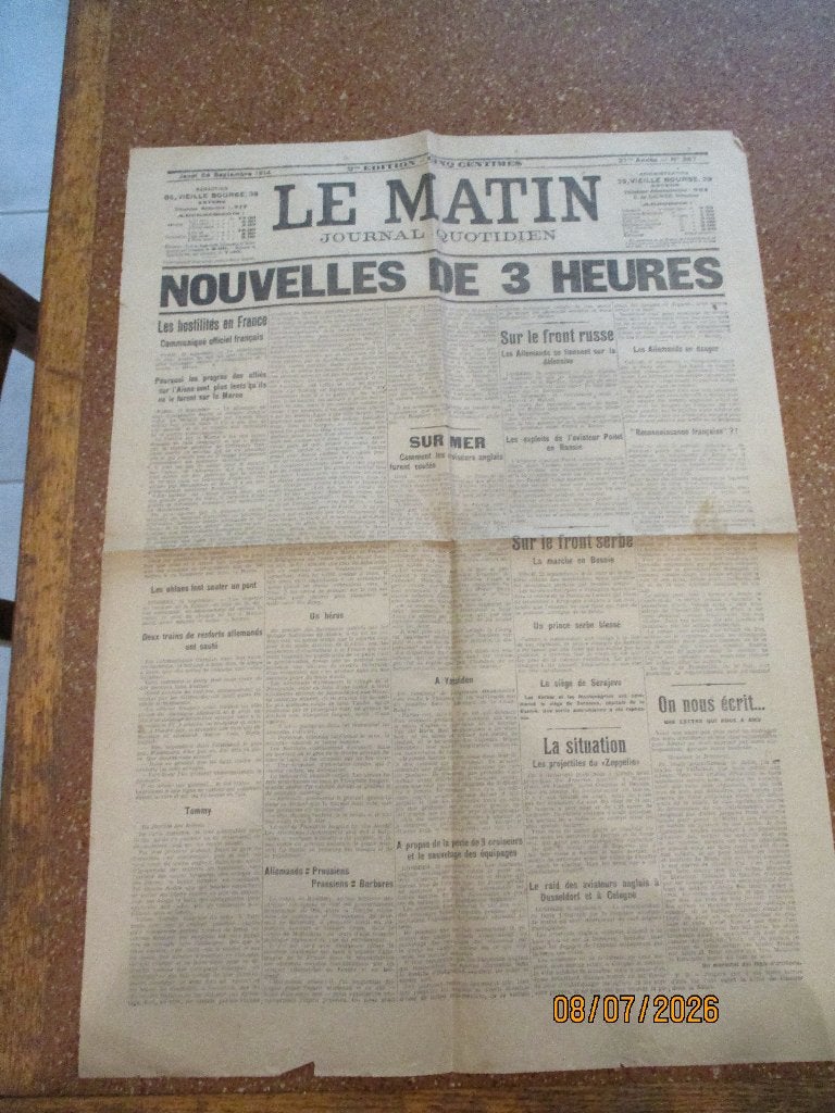 Le Matin 24 september 1914, Verzenden
