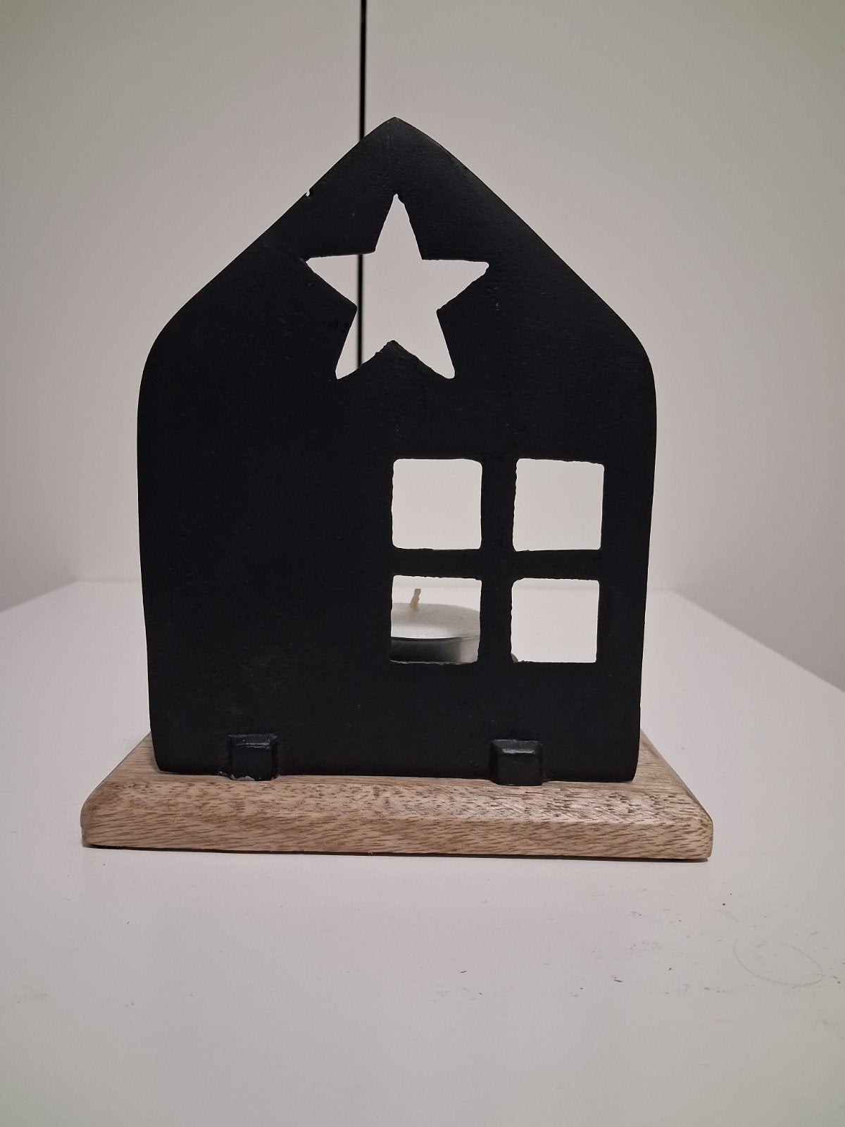 Zwart metalen deco huisje met groot theelicht, Ophalen, Zwart