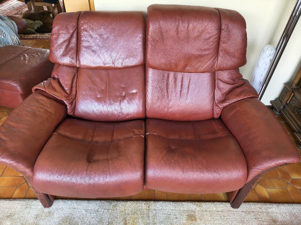 Siège deux places en cuir Stressles avec grand pouf, Moins de 75 cm, 150 à 200 cm, Enlèvement, Utilisé