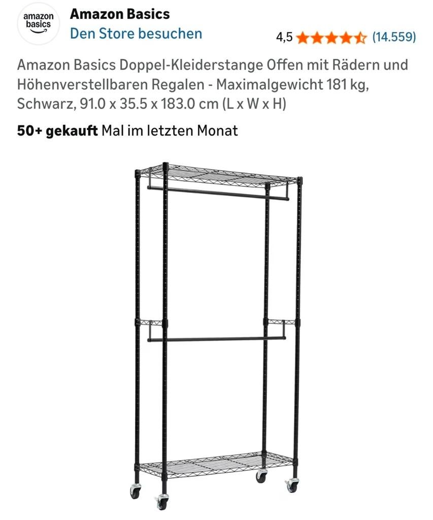 Vrijstaand rekje op wielen dubbel hangroede zwart kledingrek, Huis en Inrichting, Ophalen
