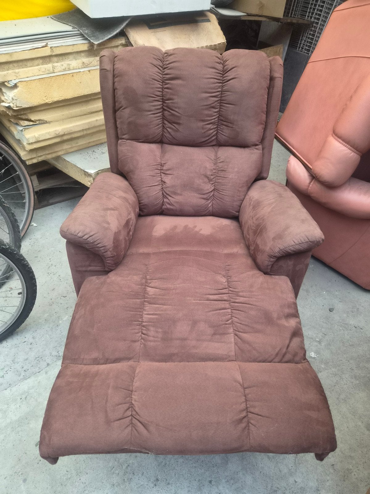 Fauteuil relax confortable en velours brun, état impeccable, Ophalen, Zo goed als nieuw, Overige materialen