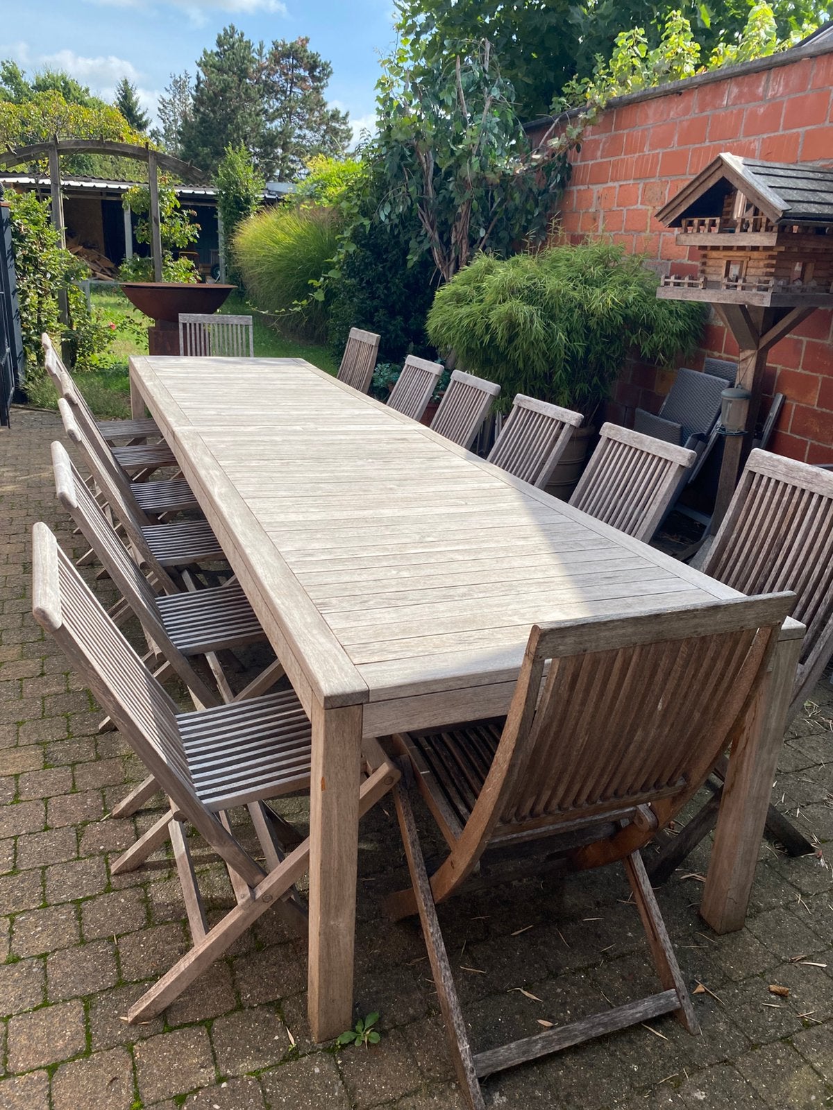 Teak tafel met stoelen, Tuin en Terras, Ophalen, Gebruikt, Meer dan 8 zitplaatsen, Teakhout