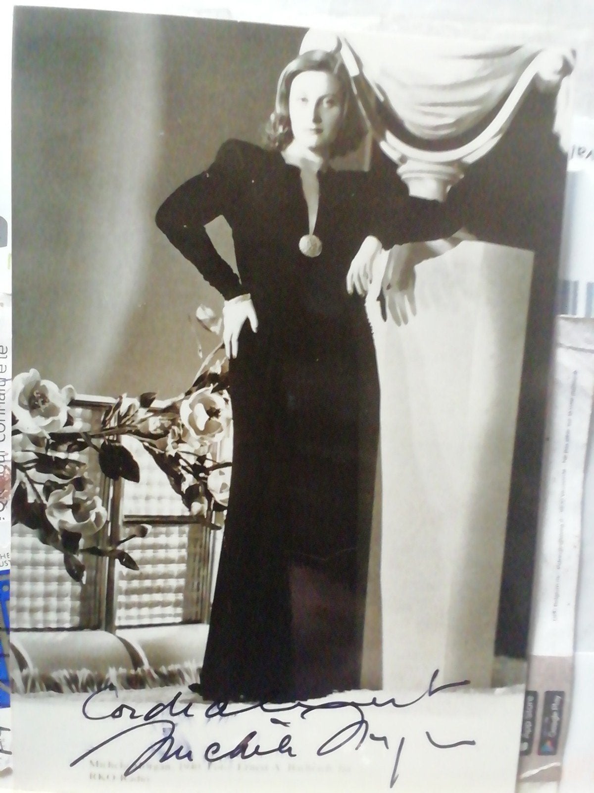 Michel Morgan  originele handtekening, Ophalen of Verzenden, Zo goed als nieuw, Foto of Kaart, Gesigneerd