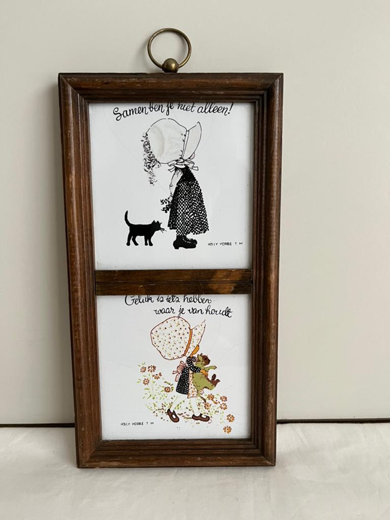 Twee vintage ingekaderde tegeltjes Holly Hobbie., Antiek en Kunst, Antiek | Wandborden en Tegels, Ophalen