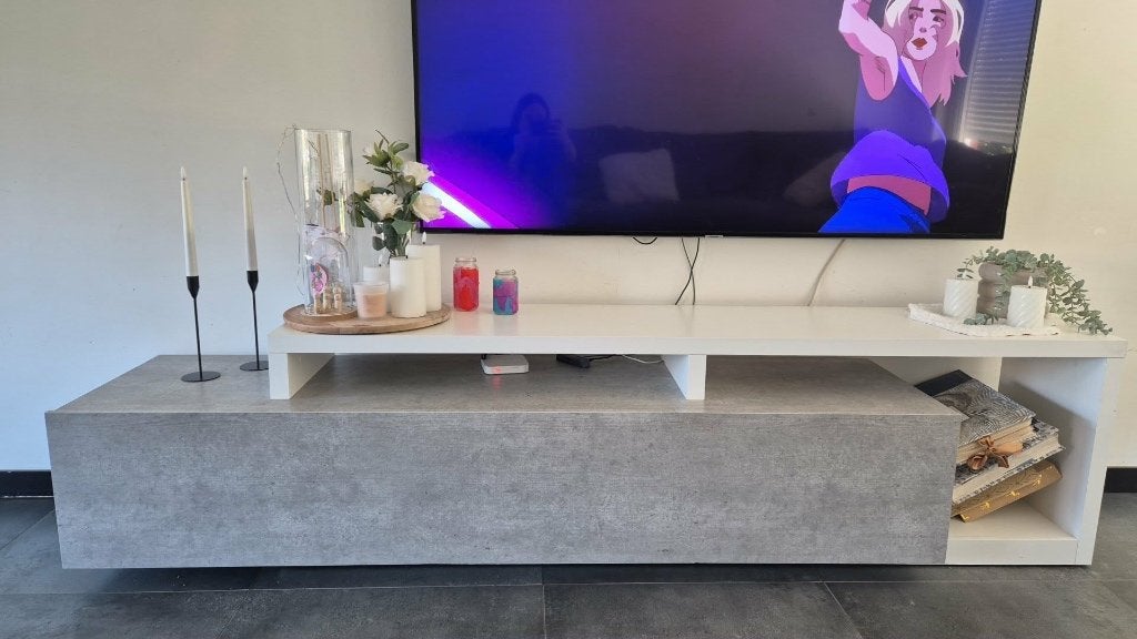 Modern TV-meubel wit met betonlook, 25 à 50 cm, 200 cm ou plus, Comme neuf, Enlèvement