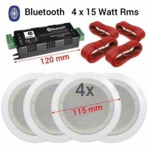Bluetooth plafond inbouw luidspreker set wit 4x 11.5Cm 50Wat, Bluetooth, Ophalen of Verzenden, Nieuw, 60 tot 120 watt