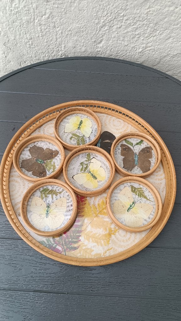 Etat neuf-Ensemble vintage 6 sous-verres et plateau, Enlèvement ou Envoi