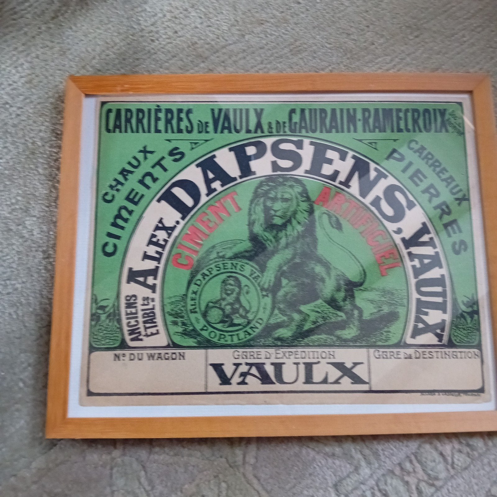 ciment de bureau publicitaire ancien Alex Dapsens Vaulx vers, Enlèvement