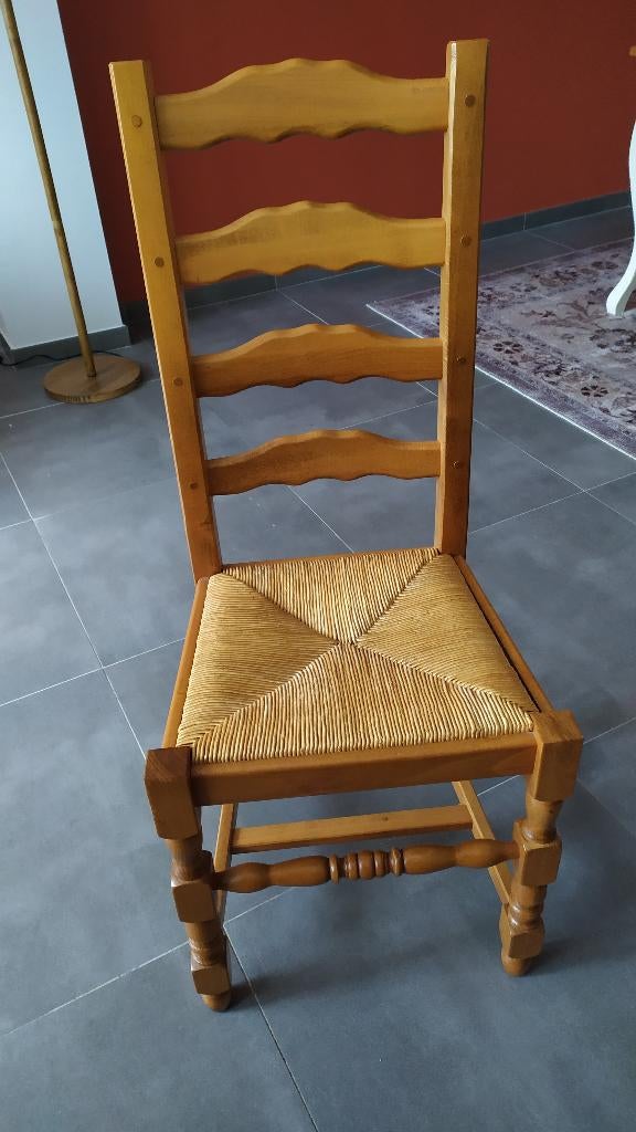 Ensemble de 6 chaises en chêne assise en paille tressée, Maison & Meubles, Chaises, Enlèvement, Utilisé, Bois, Cinq, Six Chaises ou plus