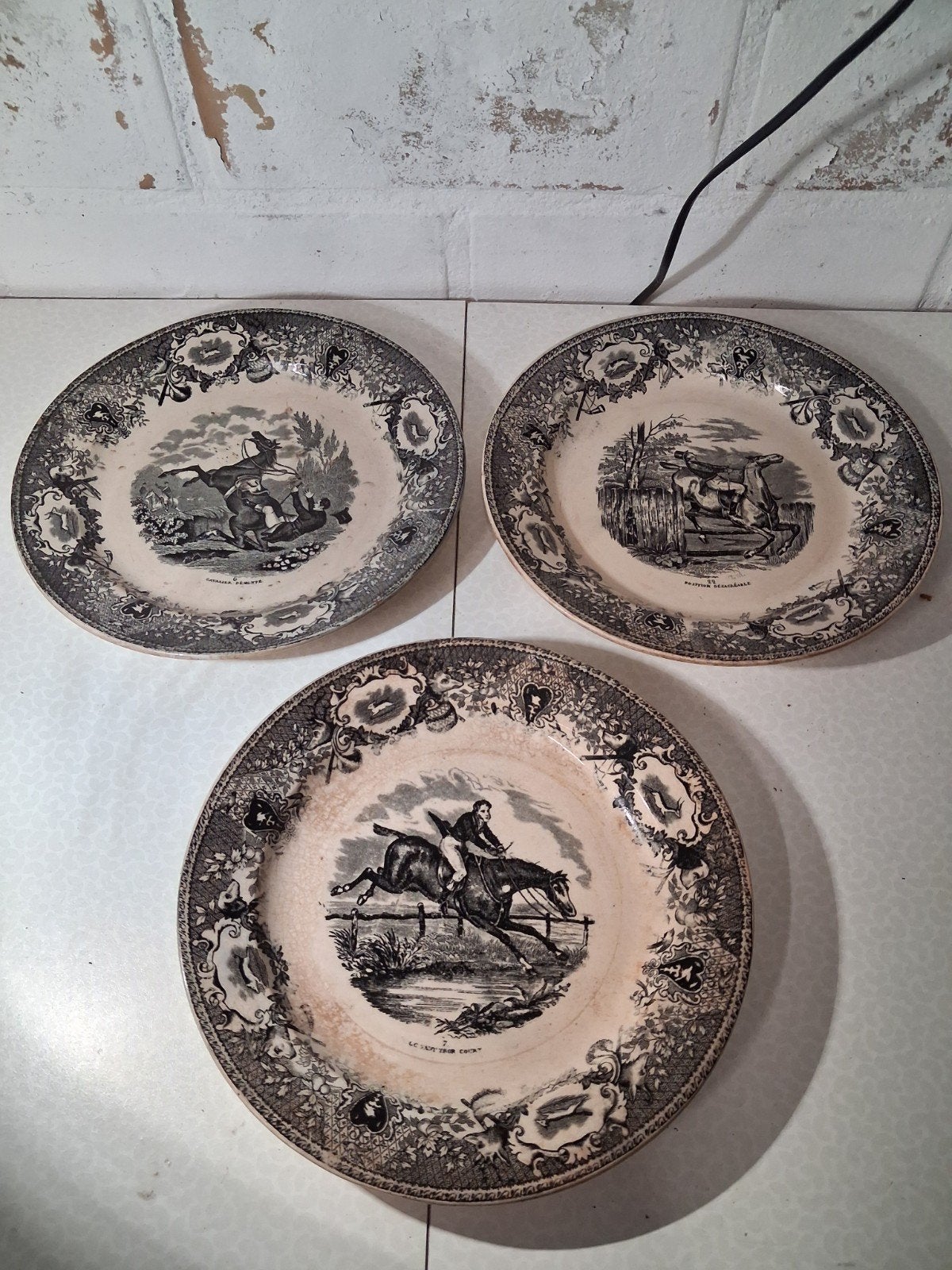 3 sierborden jacht paarden wild "chasse" mouzin lecat Nimy, Antiquités & Art, Enlèvement ou Envoi