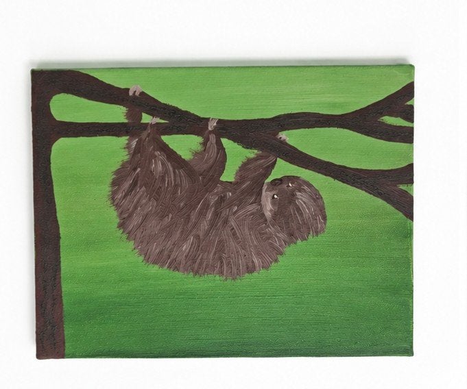 Luiaard aan de tak, Antiquités & Art, Art | Peinture | Classique, Peint à la main, Enlèvement ou Envoi, Peinture acrylique, Animaux