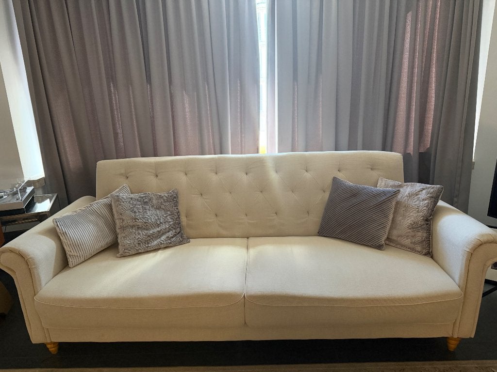 Elegante crèmekleurige zetelbed – ruime 3-zit, Maison & Meubles, Banc droit, Comme neuf, Enlèvement, Tissus