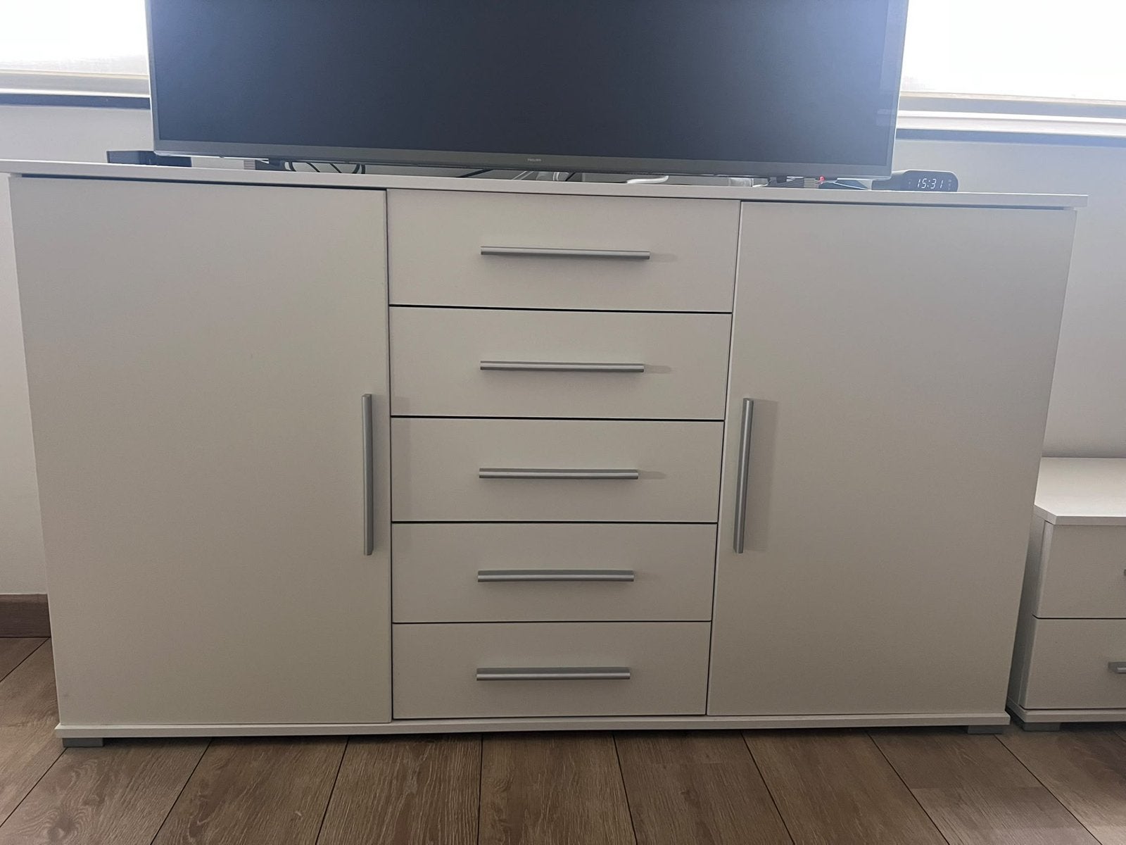 Witte commode + 2 nachtkastjes, Ophalen, Gebruikt