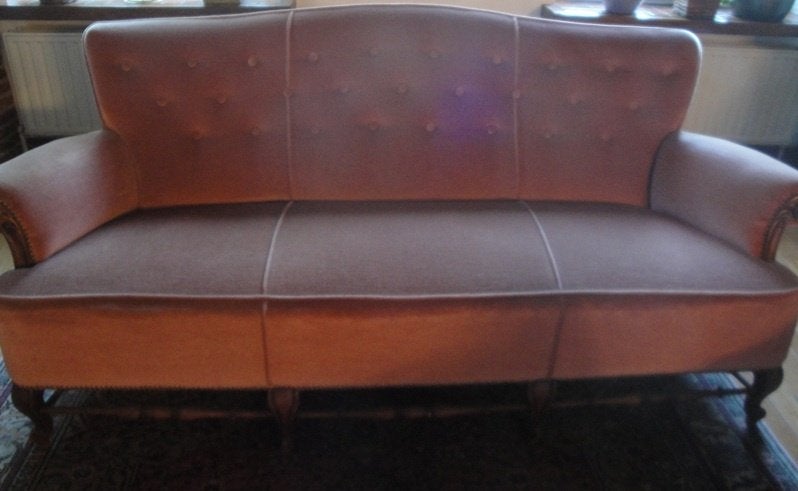 Chaise basse vintage avec structure en bois, Enlèvement, Utilisé, Trois personnes, Tissus