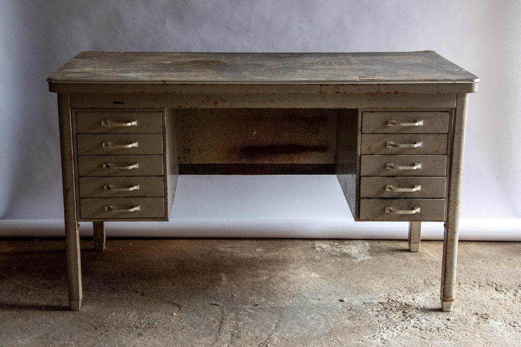 Metalen bureau - vintage - zeer stevig - 10 lades, Ophalen, Gebruikt, 120 tot 170 cm