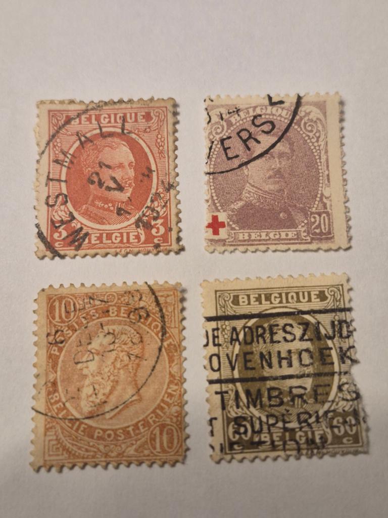 4 oude postzegels van België afgestempeld, Ophalen of Verzenden, Gestempeld