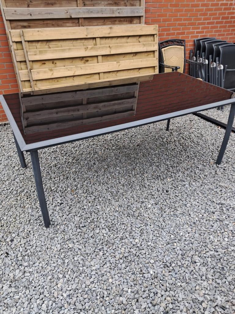 Tafel met zwart glazen blad., Tuin en Terras, Ophalen