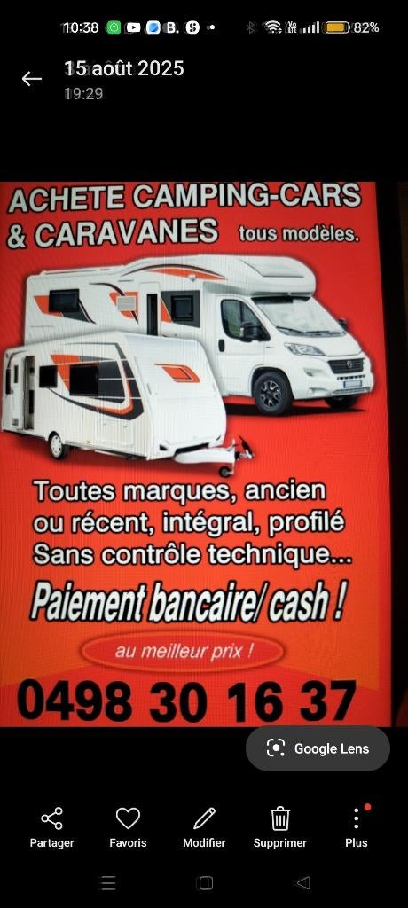 Camping car achat au meilleur prix 0498/301637, Caravans en Kamperen, Particulier