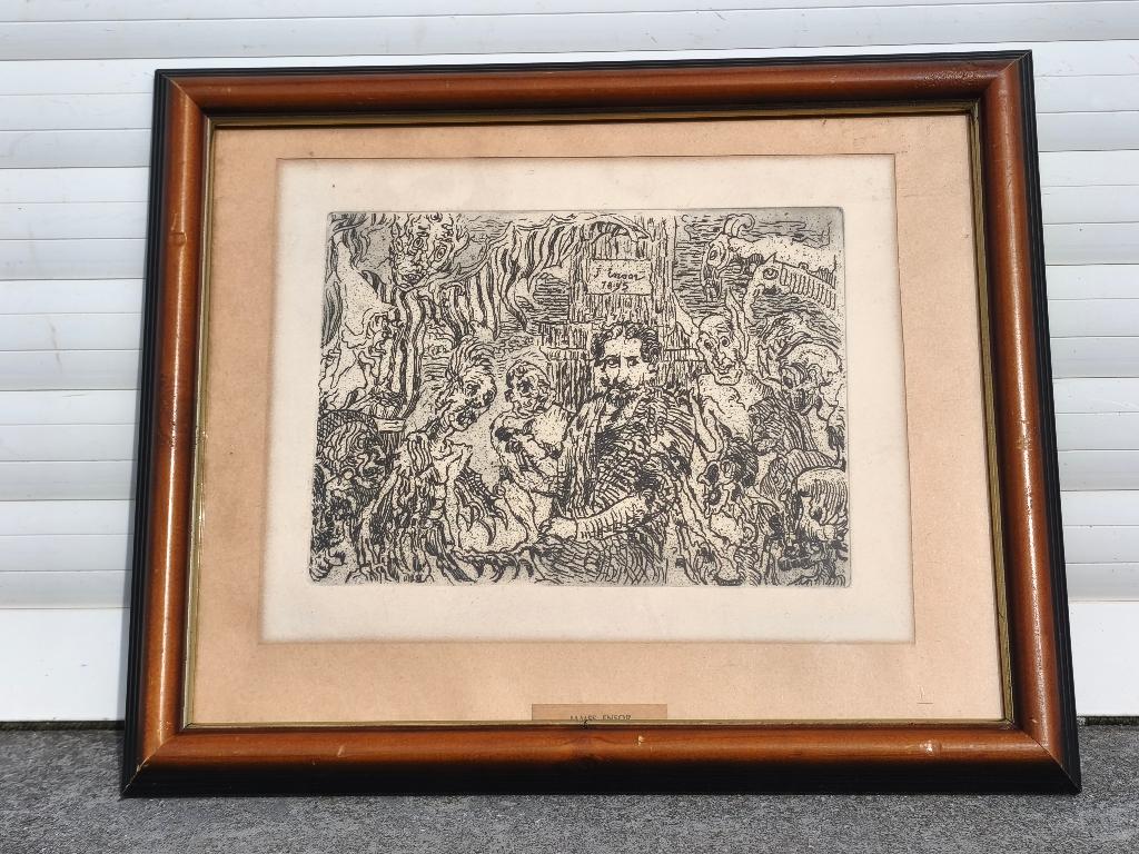 Gravure signe James ensor, Enlèvement ou Envoi, Gravure