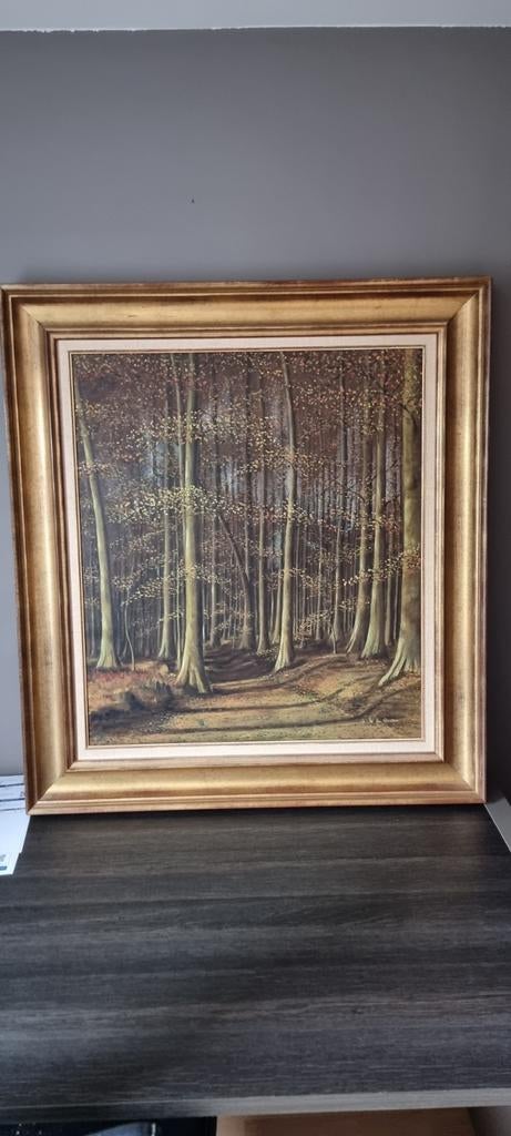 Groot schilderij "Herfst in het beukenbos", Antiek en Kunst, Ophalen