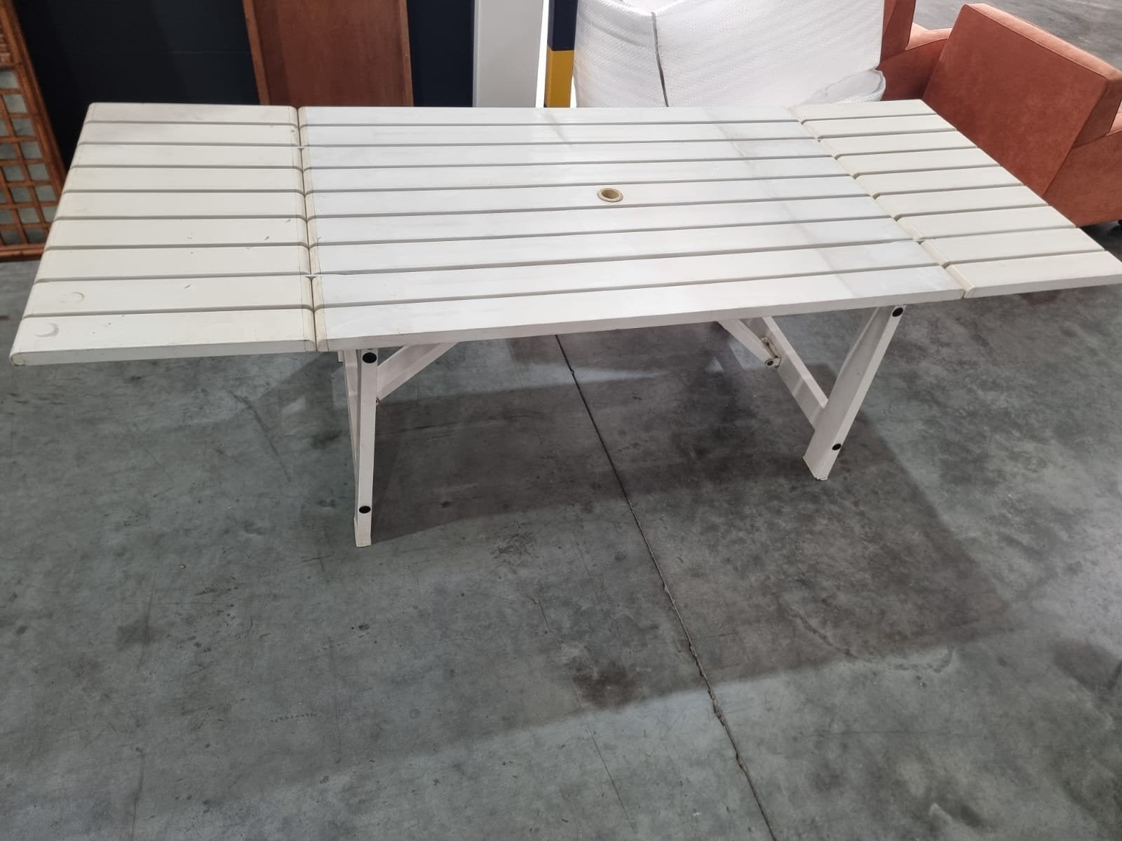 Table de jardin vintage en PVC blanc avec 2 rallonges 135 -2, Enlèvement