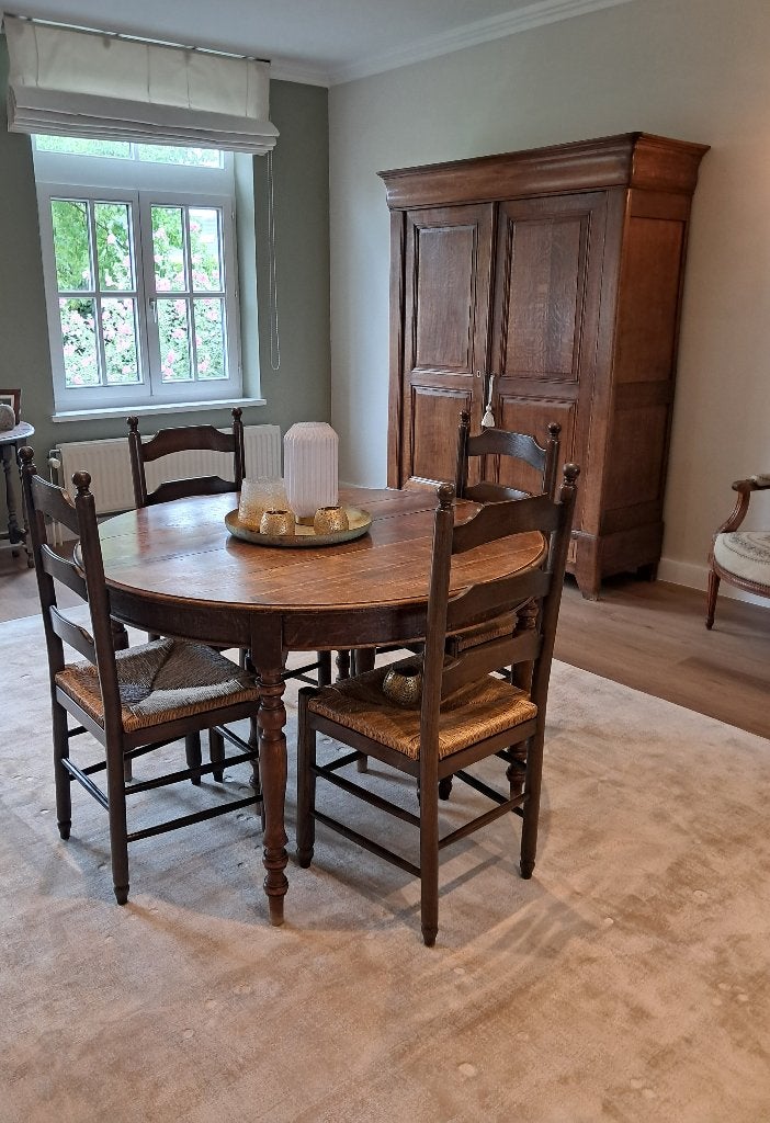 Eiken tafel met 8 stoelen, Huis en Inrichting, Tafels | Eettafels, Ophalen, 100 tot 150 cm, Rustiek, Eikenhout