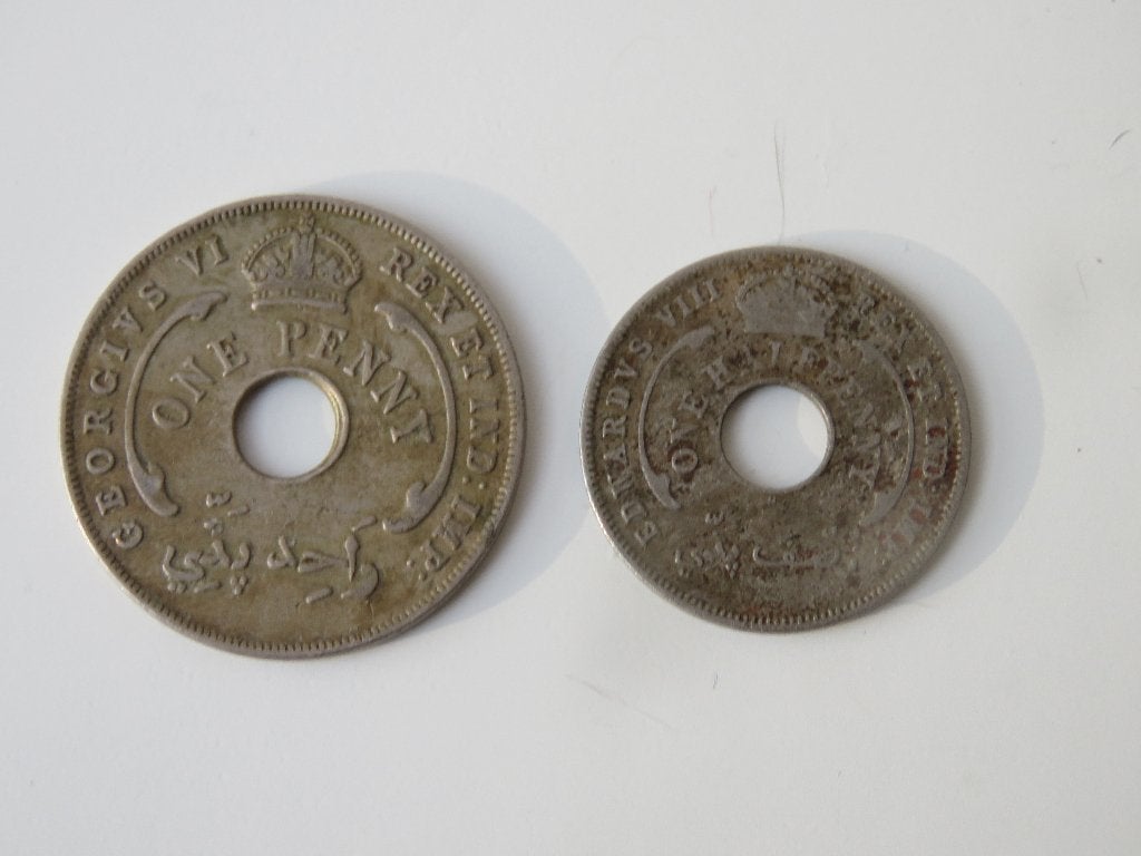 British West Africa Munten 1 Penny 1944 en 1/2 Penny 1936, Ophalen of Verzenden