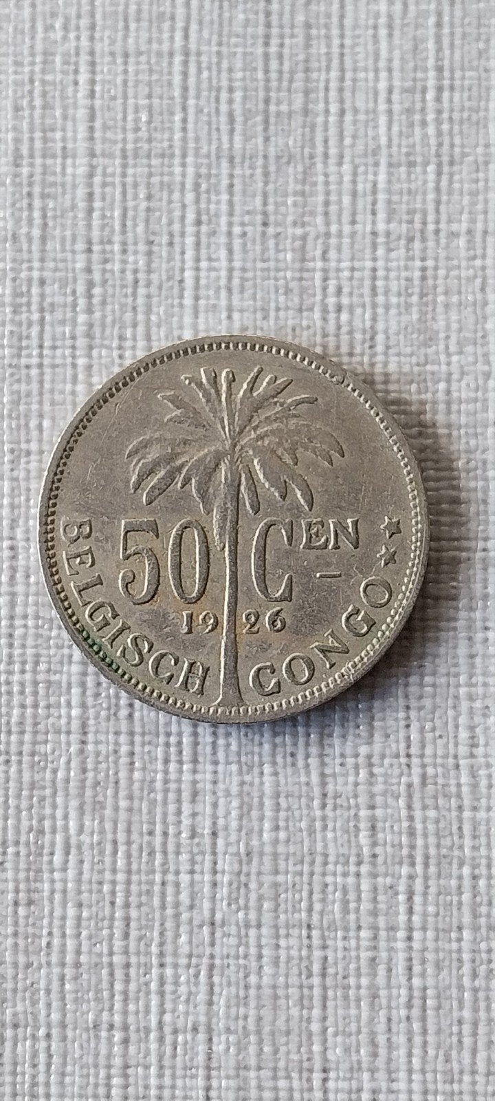 50 cent Belgisch Congo 1926, Ophalen of Verzenden, Metaal, Losse munt