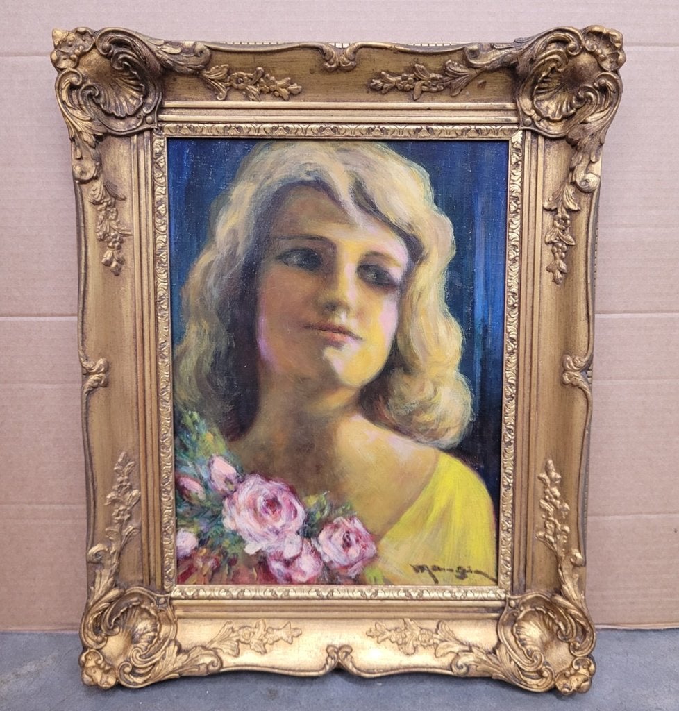 Charles MANGIN, een boeket rozen, Portrait ou Personnes, Enlèvement ou Envoi, Panneau, Signé