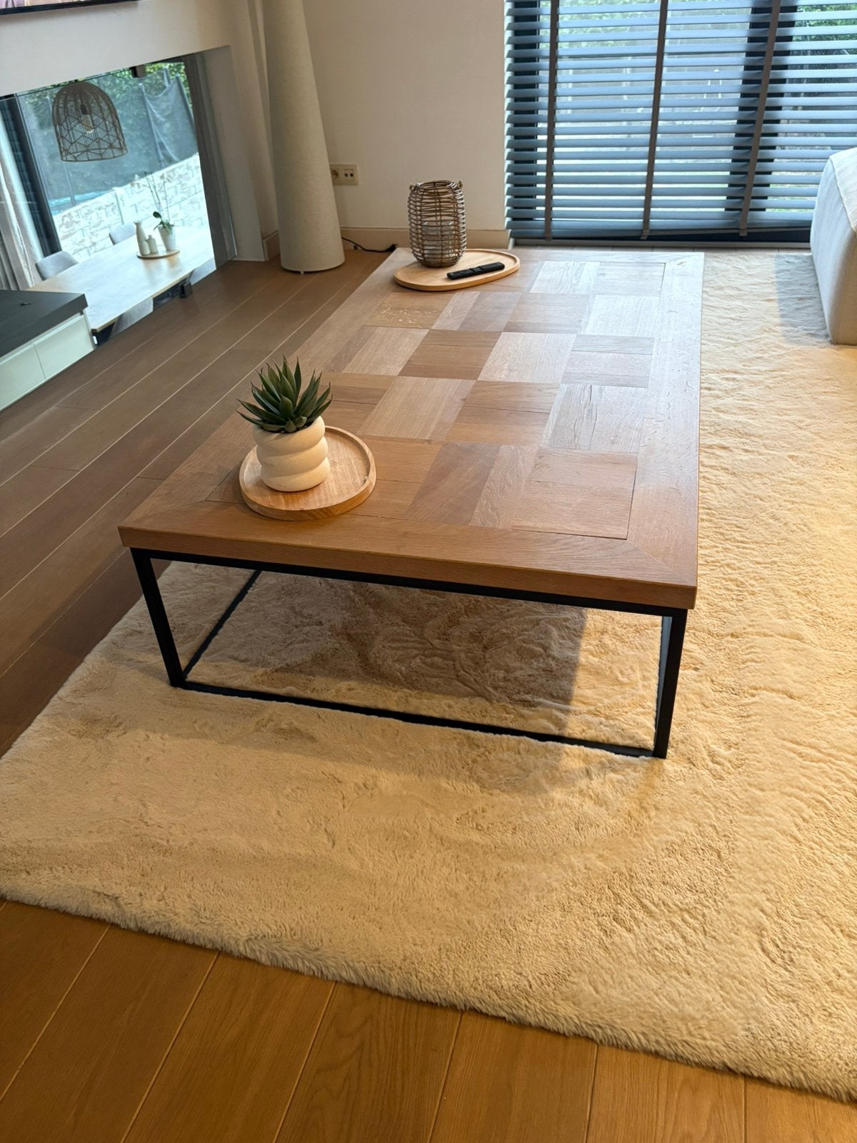 Design salon tafel op maat gemaakt gepoederlakt stalen frame, Huis en Inrichting, Ophalen, Zo goed als nieuw