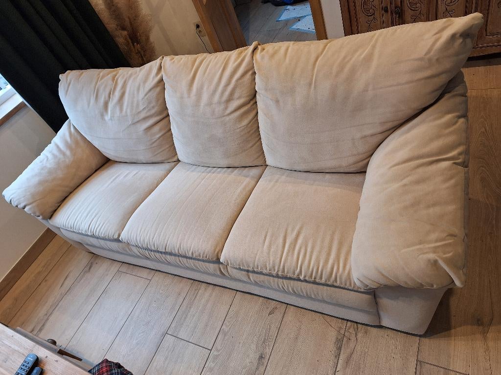 Salon alcantara beige tres confortable etat impeccable, Enlèvement ou Envoi, Comme neuf, Synthétique, 100 à 125 cm