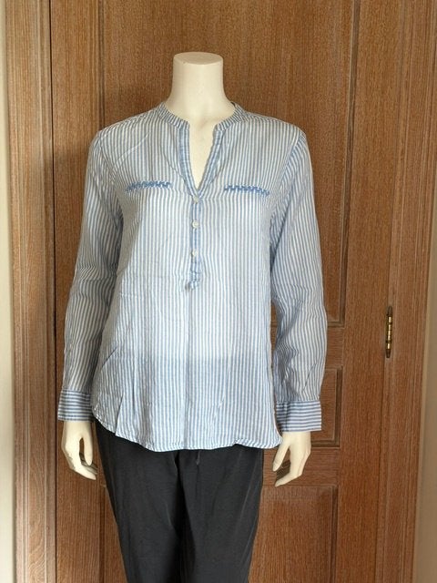 Wit/blauwe gestreepte 100% katoenen blouse Sfera - maat XL, Kleding | Dames, Blauw, Maat 46/48 (XL) of groter, Ophalen of Verzenden