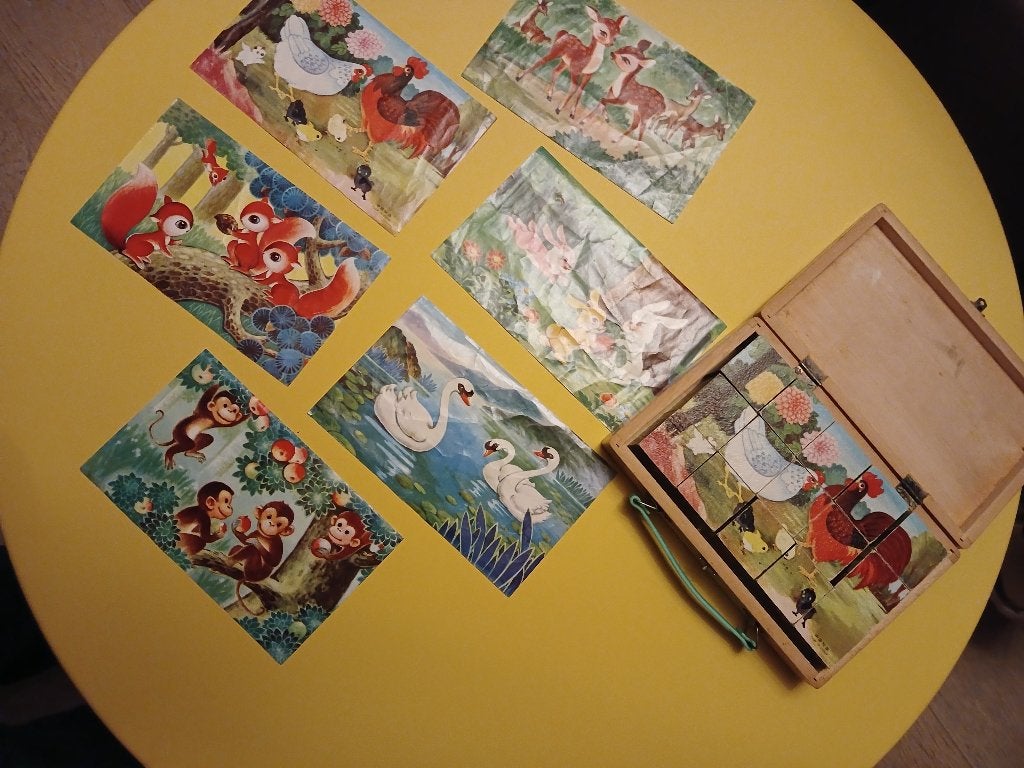 Vintage houten blokpuzzel jaren 60, Antiek en Kunst, Ophalen of Verzenden