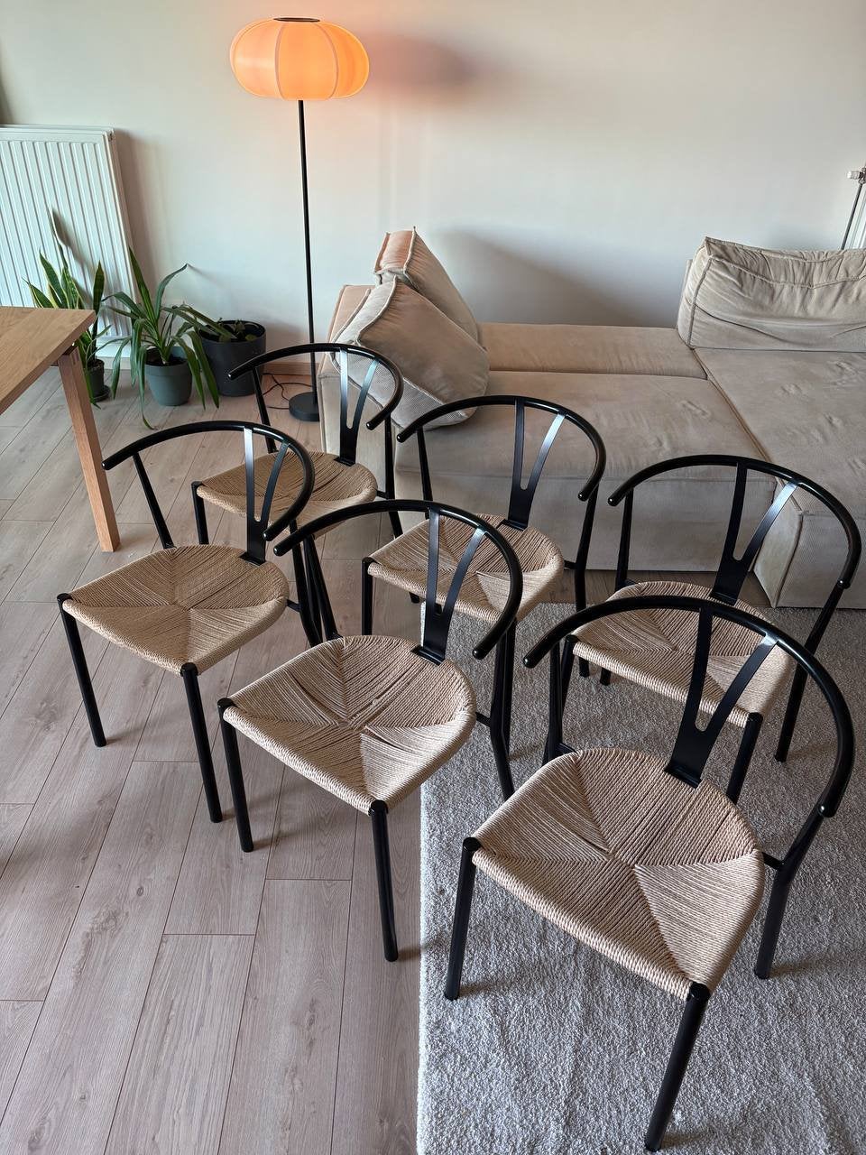 Lot de 6 chaises de salle à manger Wishbone Juntoo, Maison & Meubles, Chaises, Osier ou Rotin, Comme neuf, Enlèvement, Cinq, Six Chaises ou plus