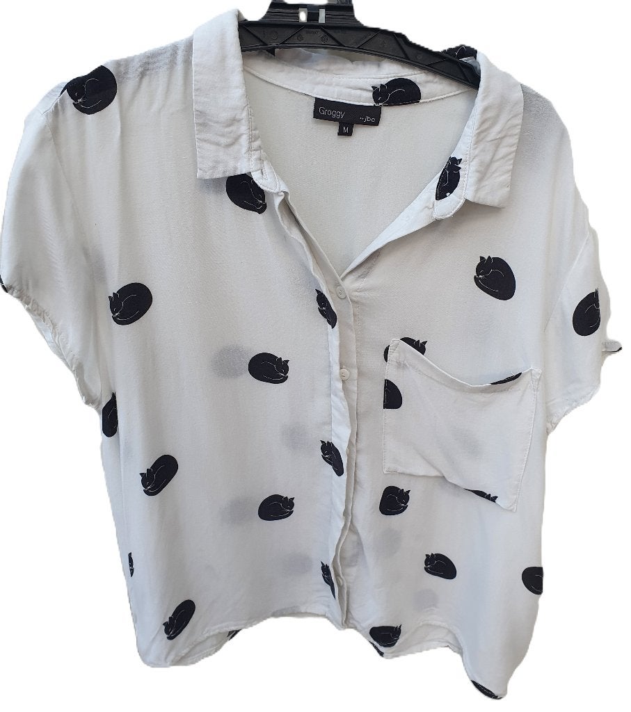Witte blouse met zwarte poesjes maat M van JBC, Taille 38/40 (M), Enlèvement ou Envoi, JBC, Porté