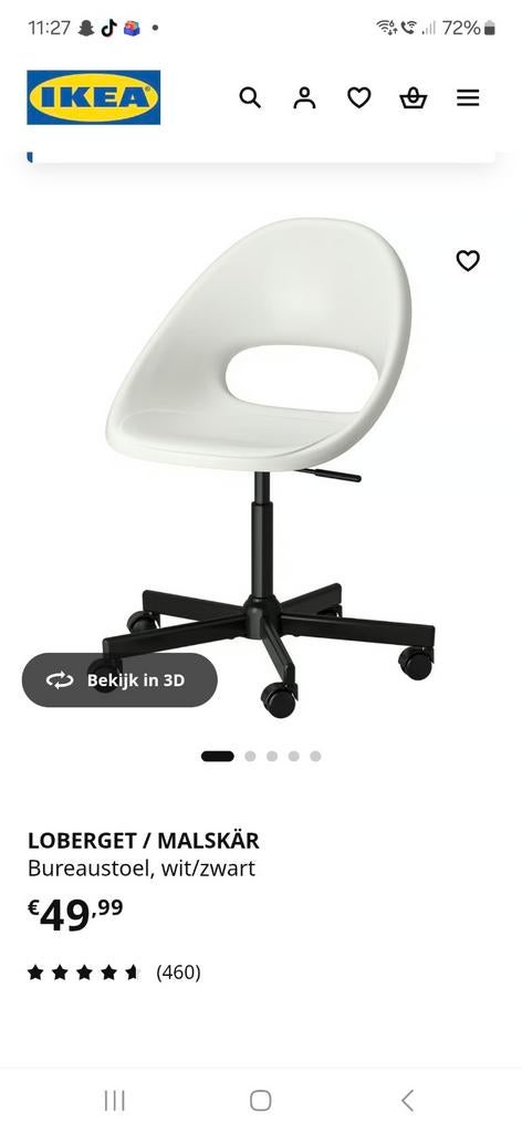 Verstelbare bureaustoel ikea, Enlèvement, Chaise de bureau