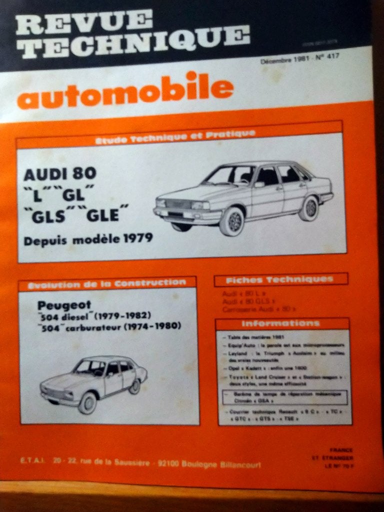 RTA 417 - Audi 80 - décembre 1981, Enlèvement ou Envoi