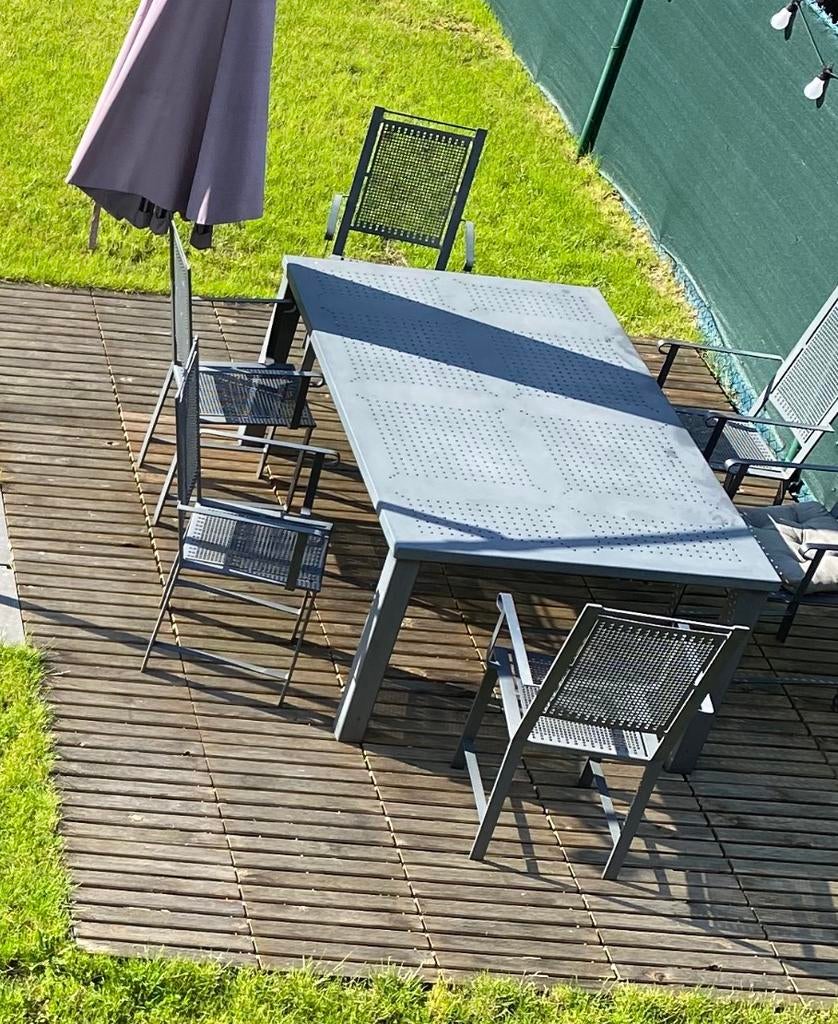Metalen tuinset, Tuin en Terras, Tuinsets en Loungesets, Ophalen, Overige materialen, Gebruikt, 8 zitplaatsen