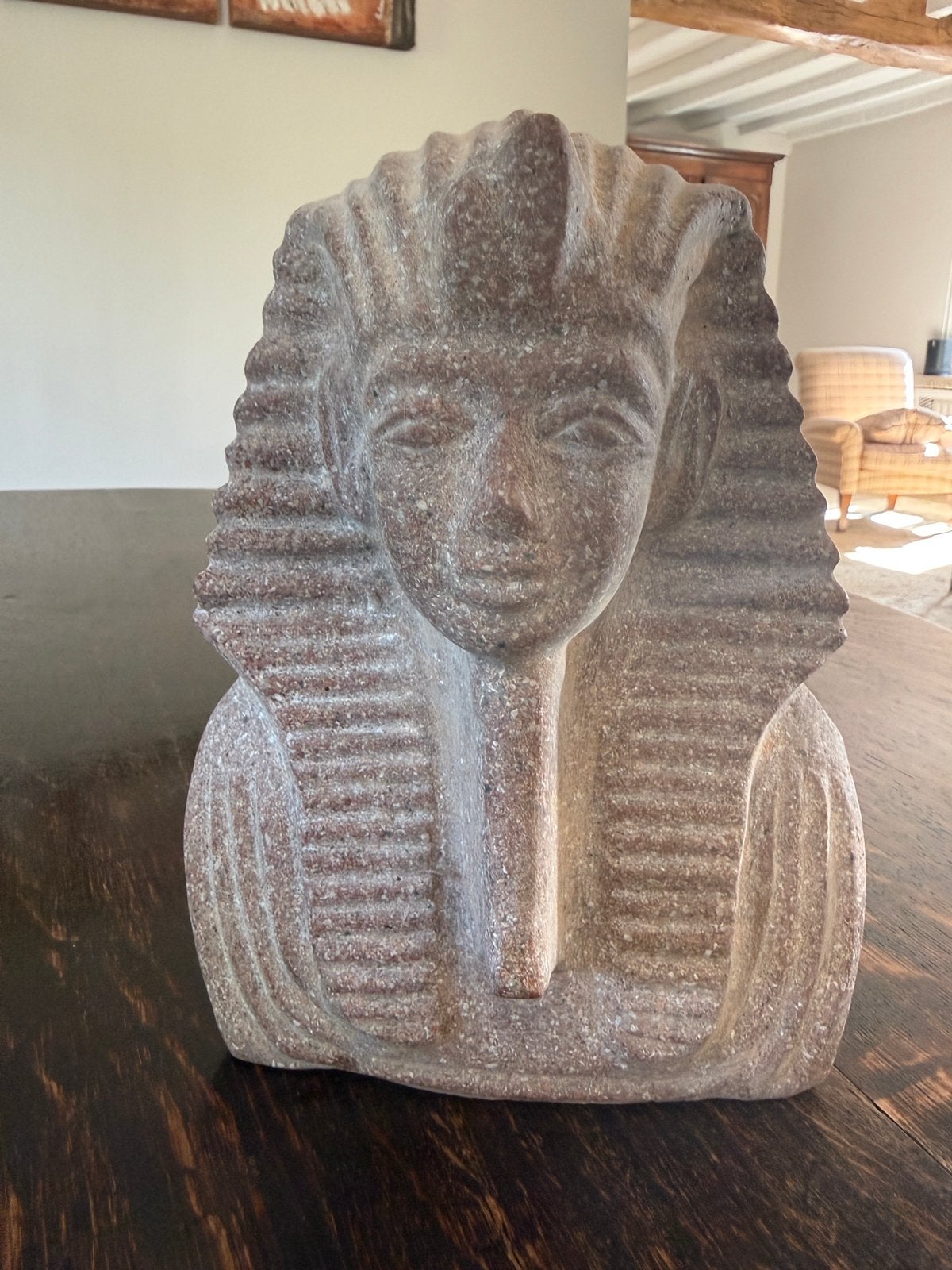 Egyptisch faraobeeld wellicht natuursteen – 24 cm – 3,1 kg, Ophalen of Verzenden, Beeld, Bruin